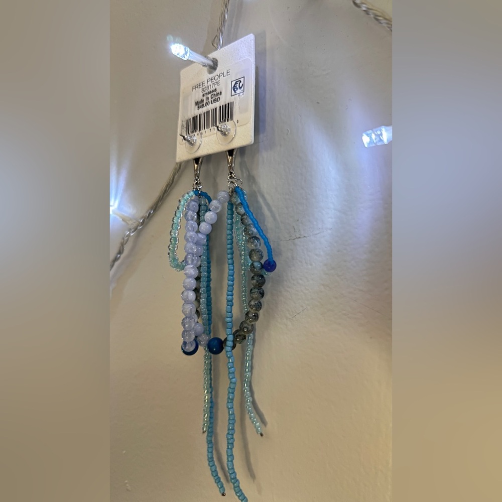 Free People Reese Elegant Blue Beaded Dangle Earrings NWT - Picture 3 of 5